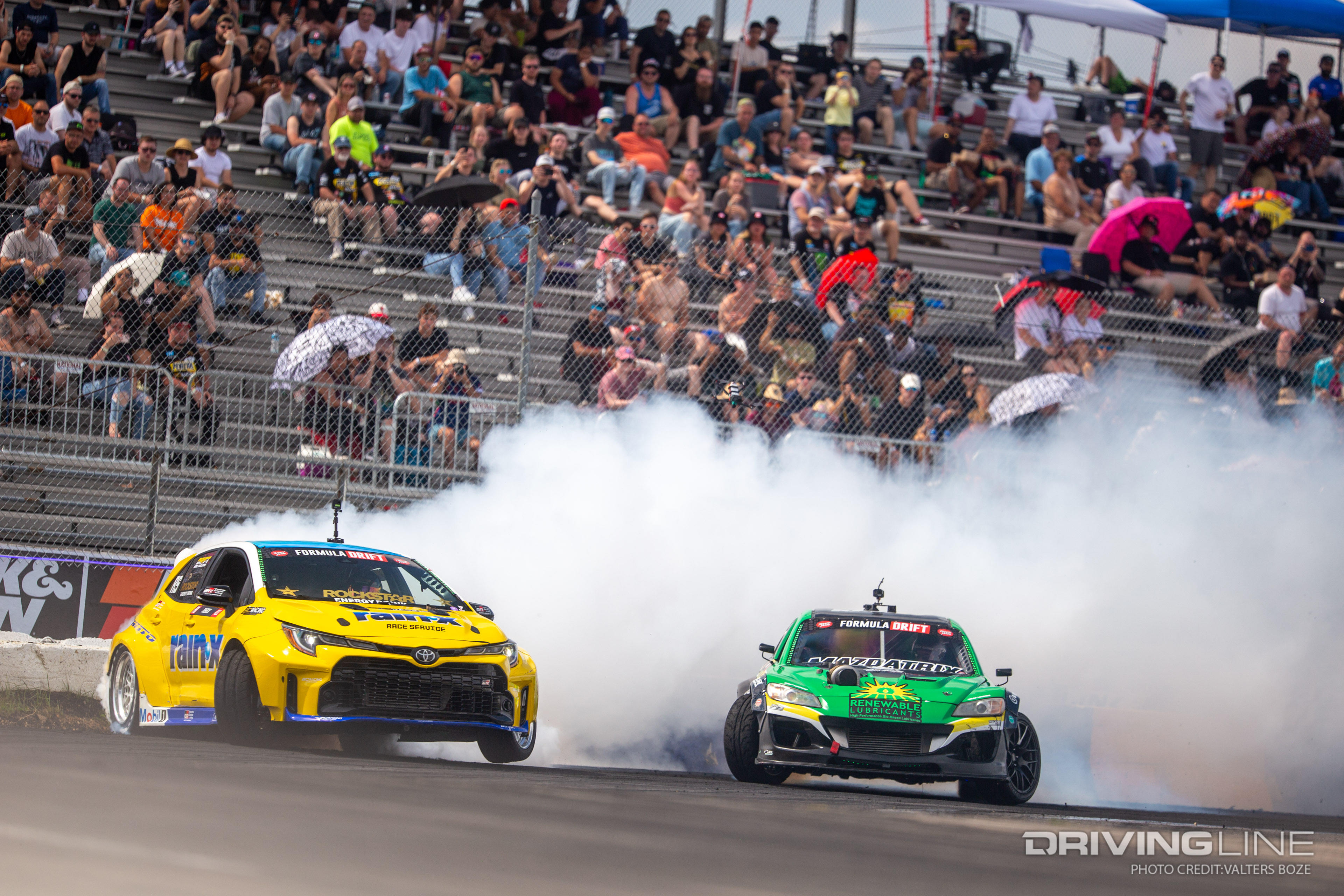 Ryan Tuerck tandem Drifting against Kyle Mohan at 2023 Formula Drift New Jersey Englishtown Raceway