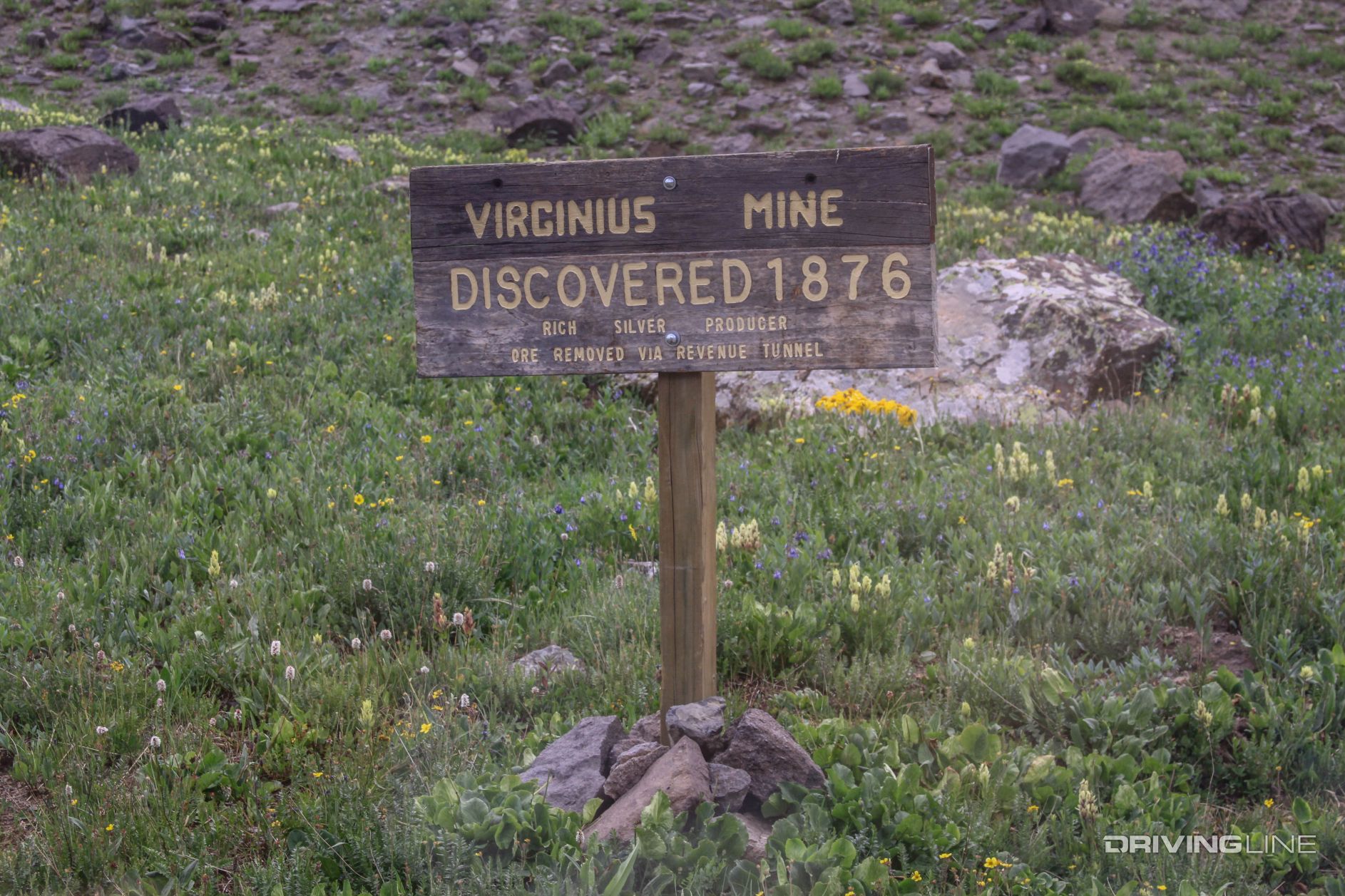 approaching Virginius Mine Discovered 1876 sign at Governor Basin