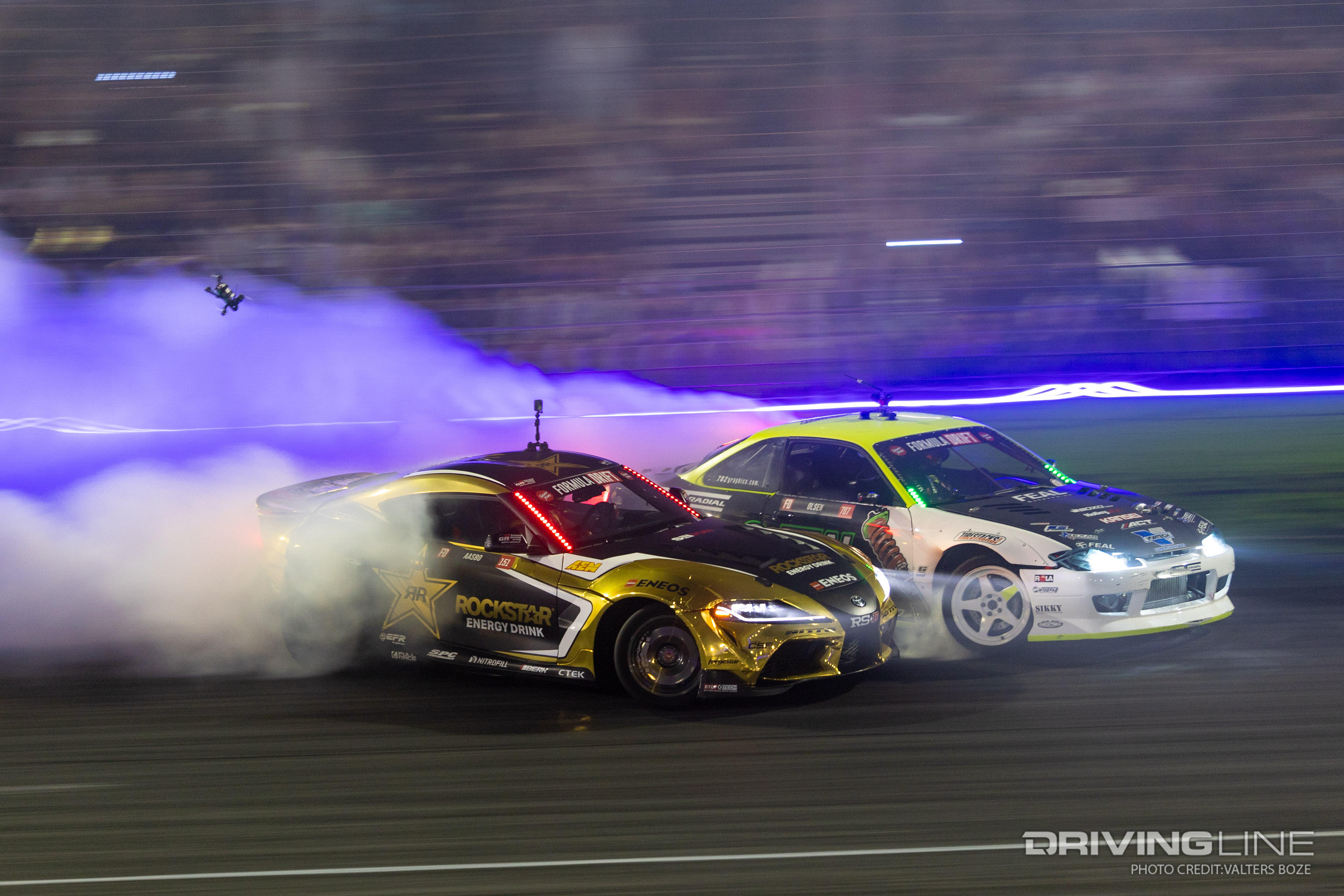 Fredric Aasbo tandem drifting against Simen Olsen at 2023 Formula Drift Orlando