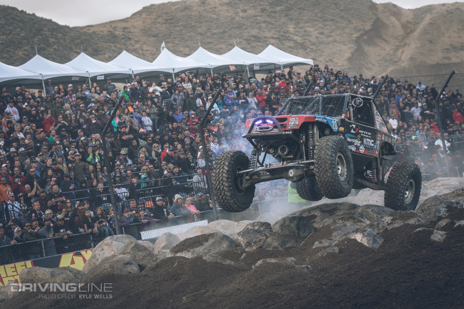 Derek West charging the rock garden