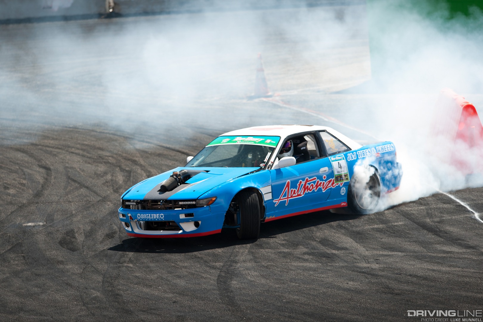 Top Drift round 1 SoCal pro-am drifting Samuel Guzman blue V8 S13 Nissan 240SX coupe drifting
