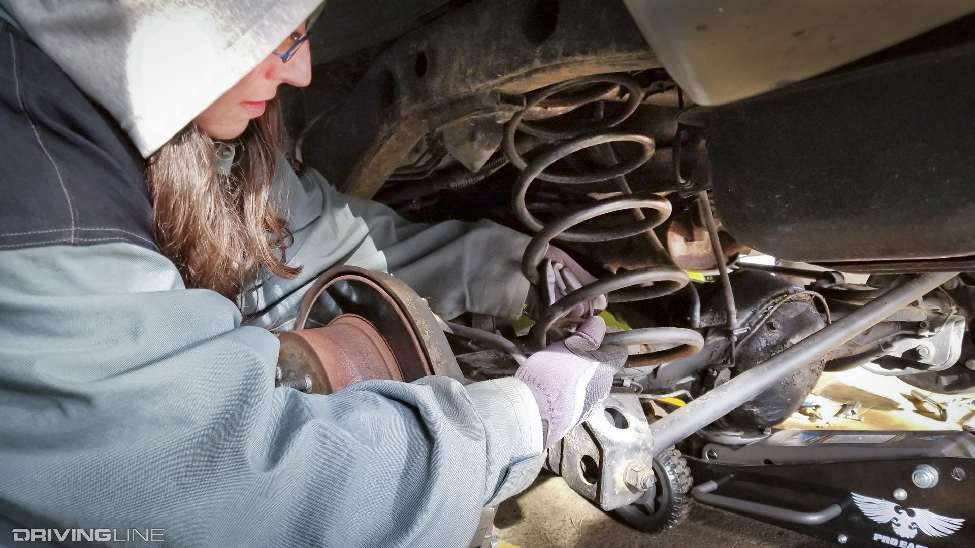 Mercedes Lilienthal pulling out stock rear coil spring