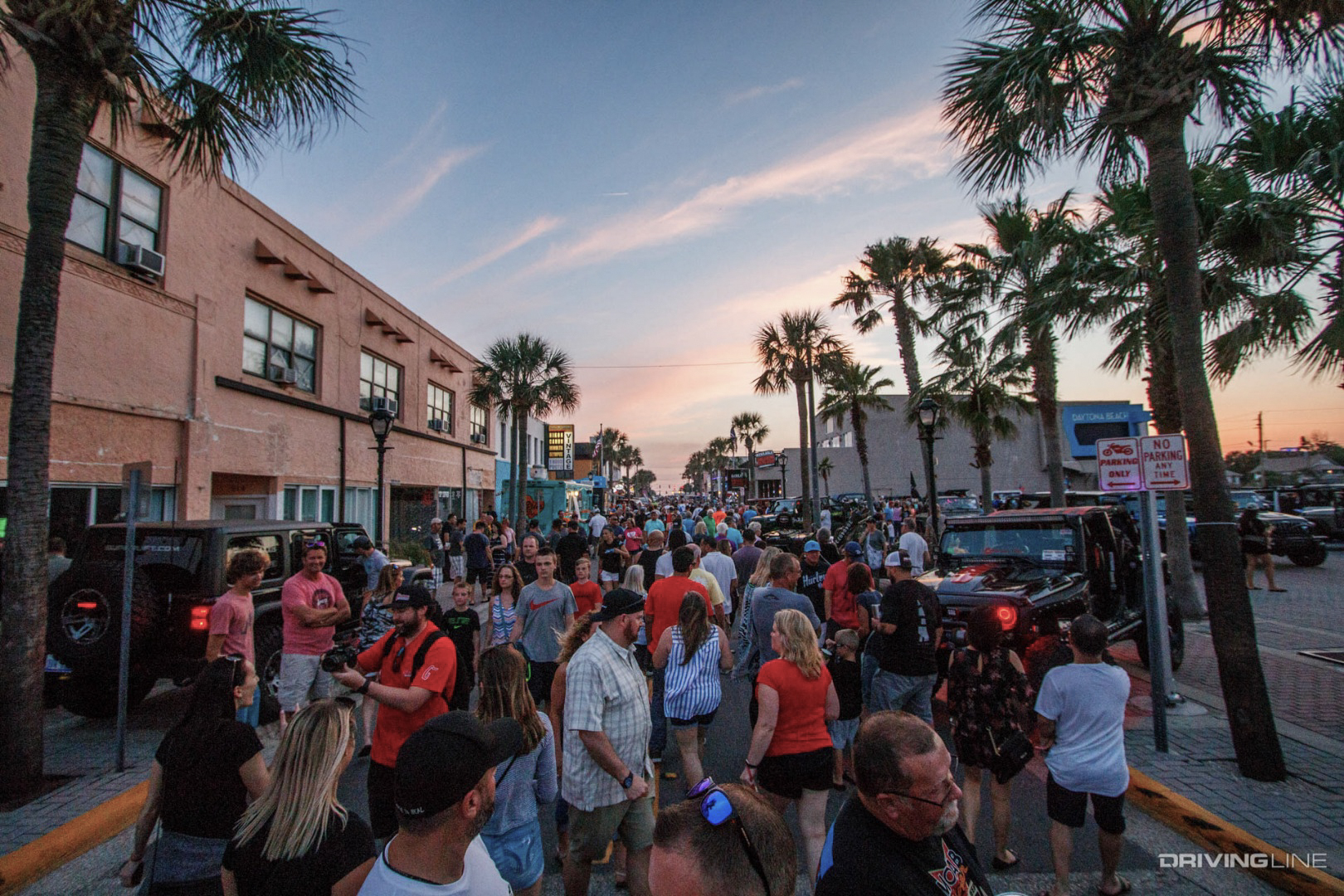 Large crowd in a street at Daytona Beach
