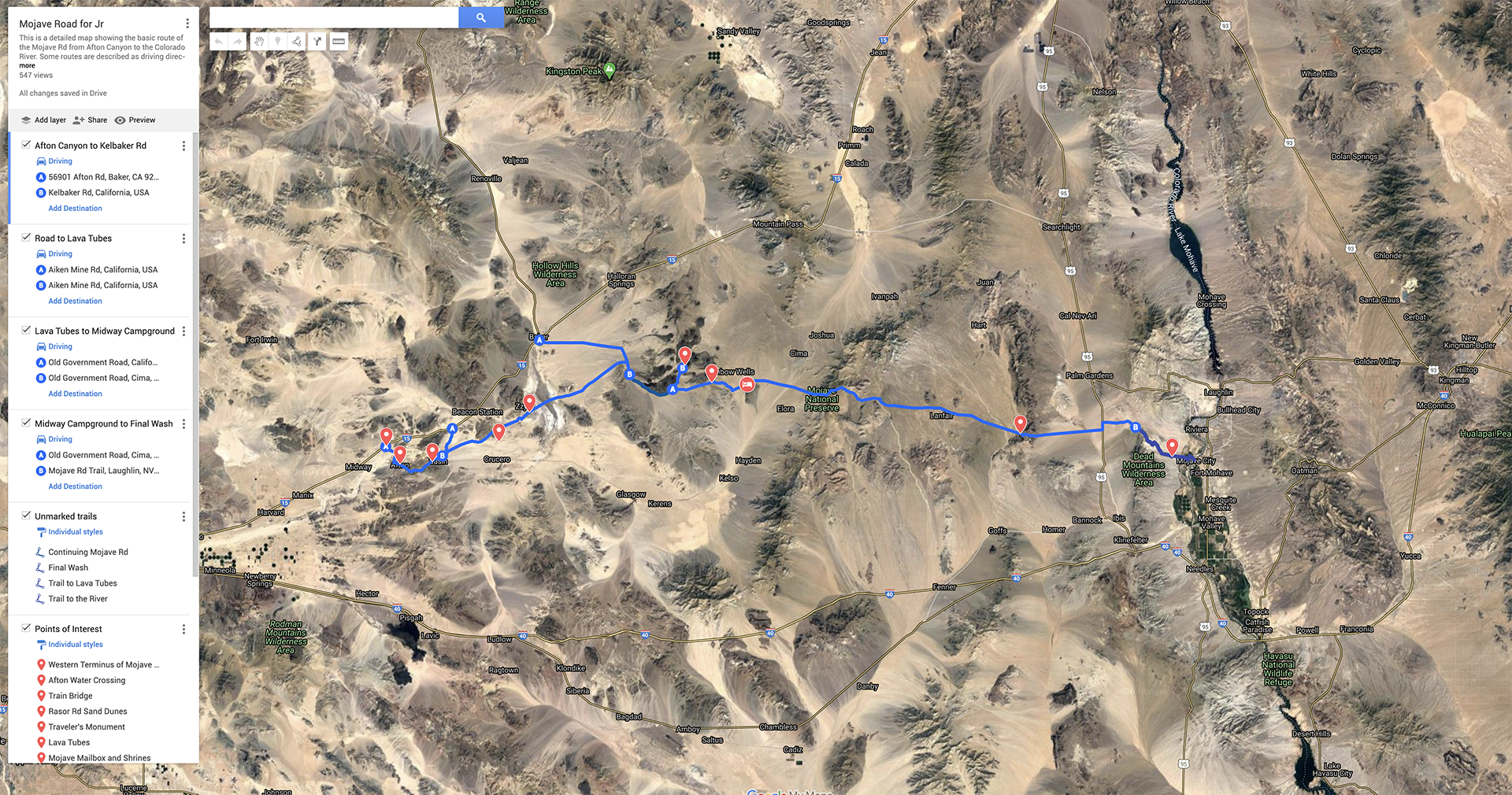 Map of the Mojave Road