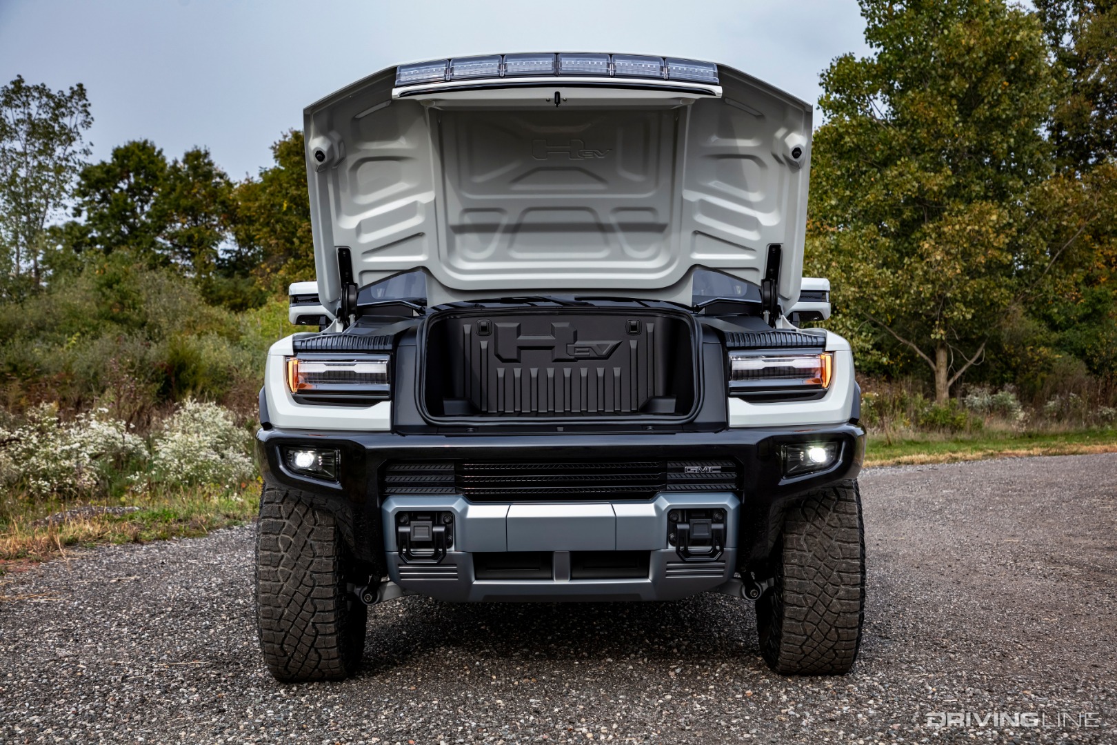 Hummer EV Front End With Hood Open to Reveal Front Trunk Or "Frunk"