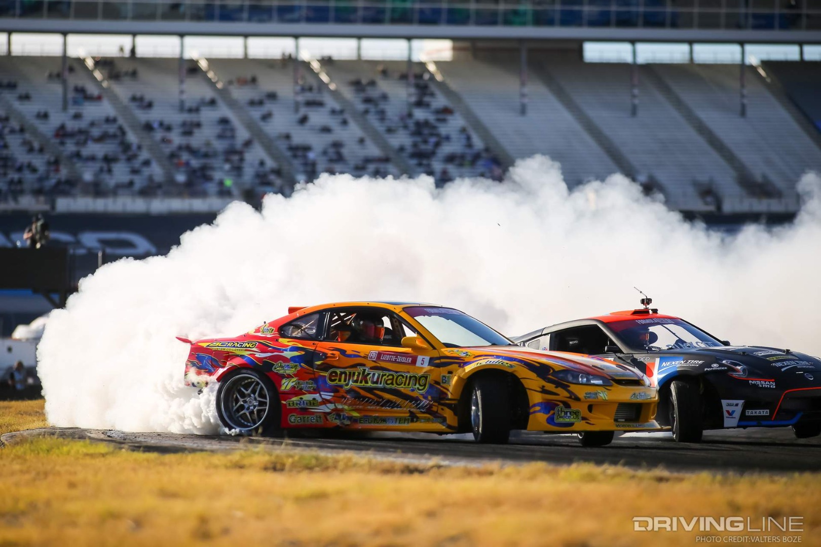 Adam LZ tandems alongside Chris Forsberg at his first event of his Formula Drift PRO career in St. Louis