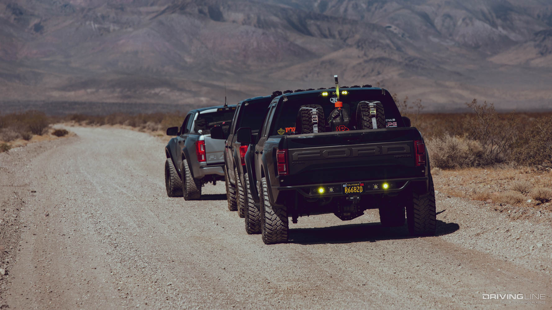 Three ford Trucks on Nitto Tires on the Titus Canyon Trail