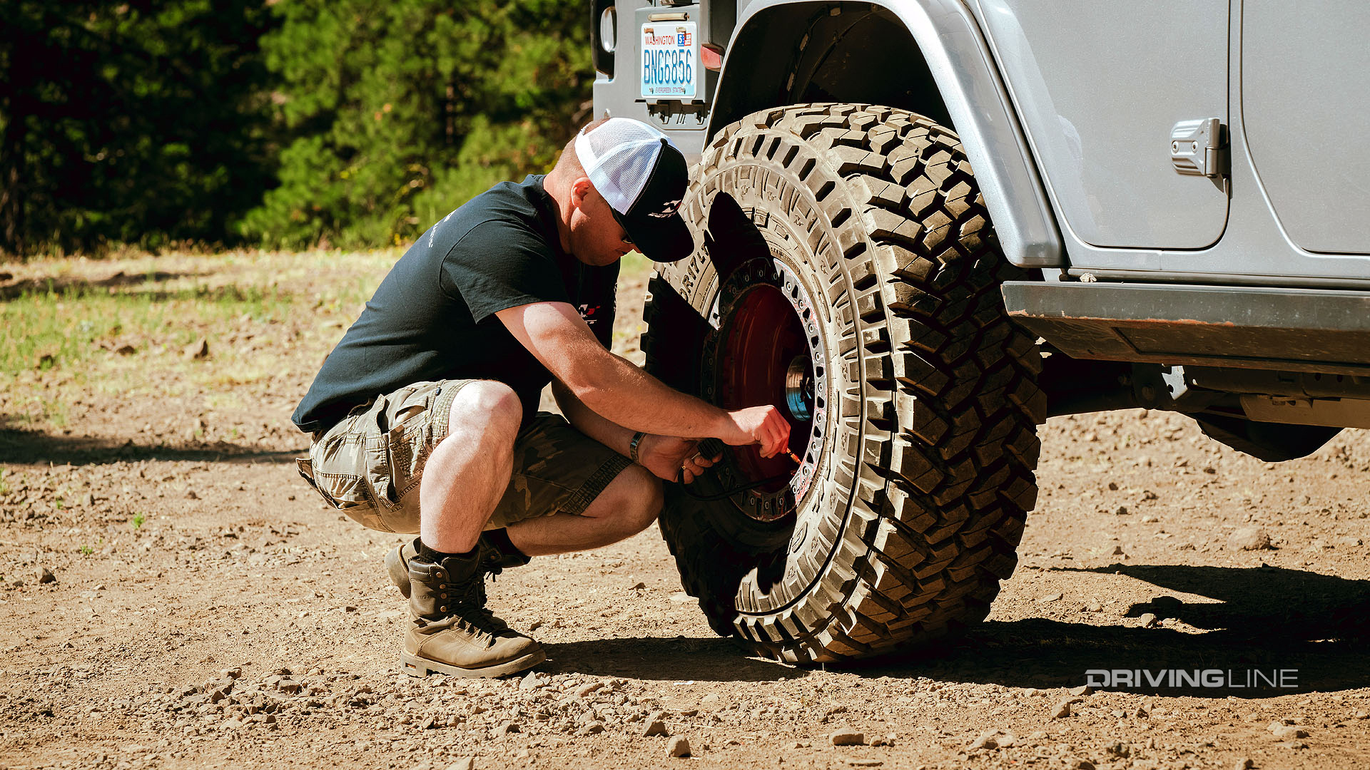 Chris Corbett airing down nitto trail grappler tires on the naches trail system