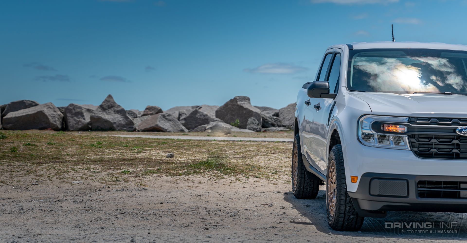 2022 Ford Maverick Hybrid side view of new wheel and tire offset
