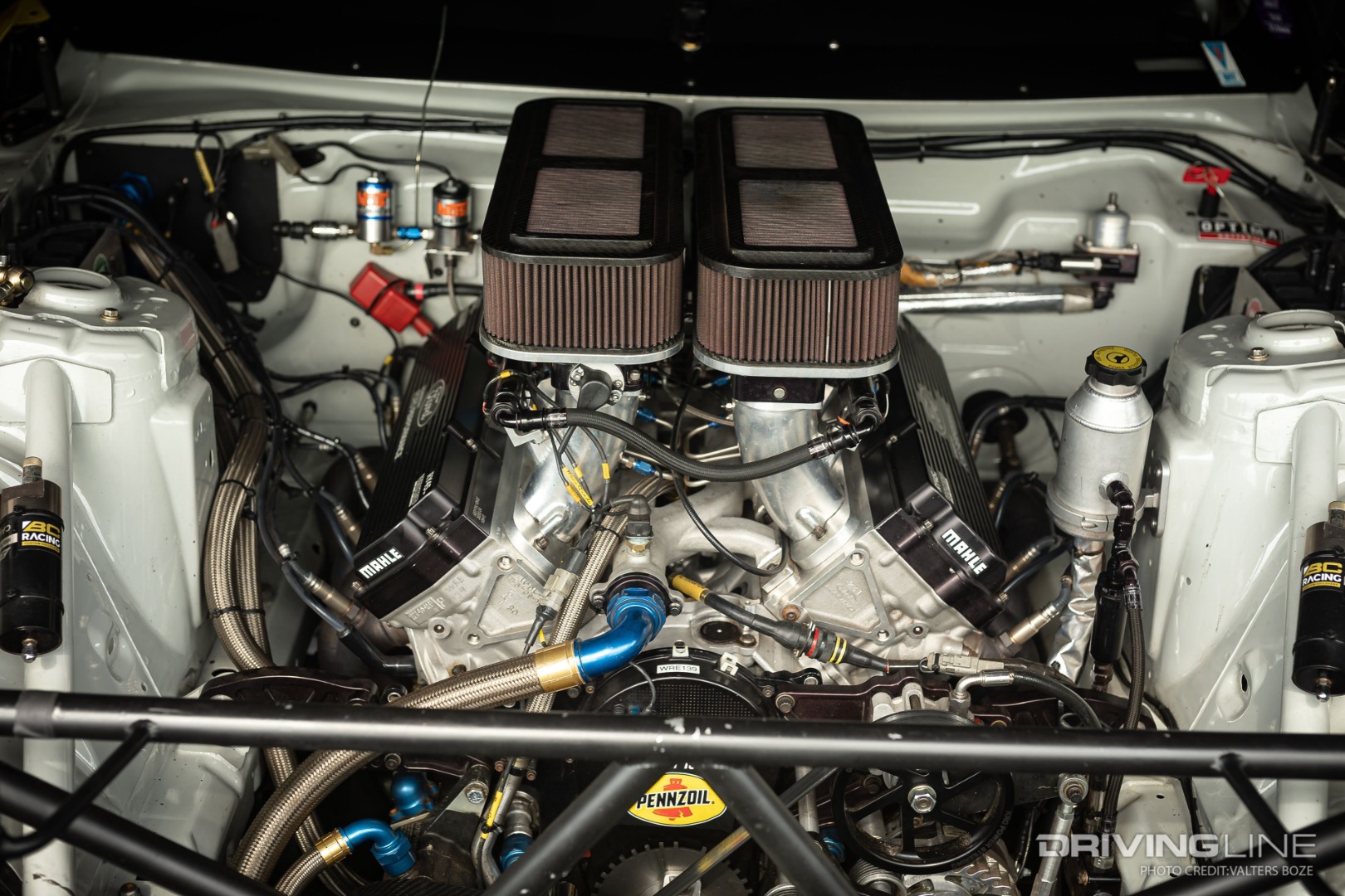 The RTR Motorsports Ford Mustangs have used a huge shot of Nitrous to add horsepower to their Roush Yates RY45 V8 engine setup for the past several seasons of Formula Drift