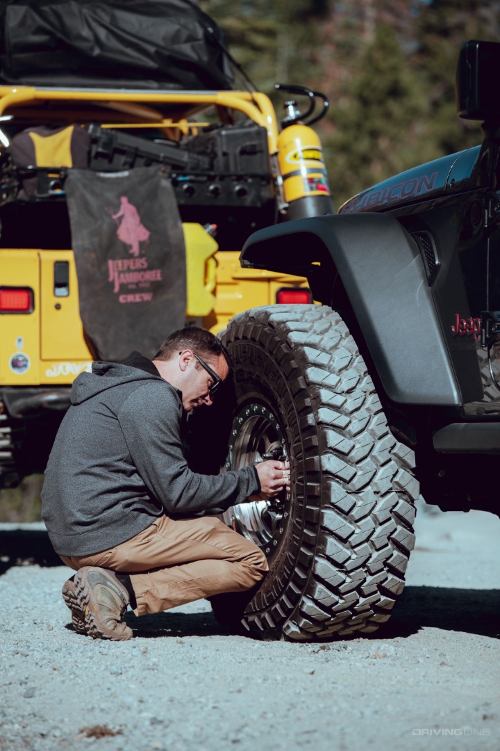 Ali Mansour checking tire pressure of his Nitto Trail Grappler tires