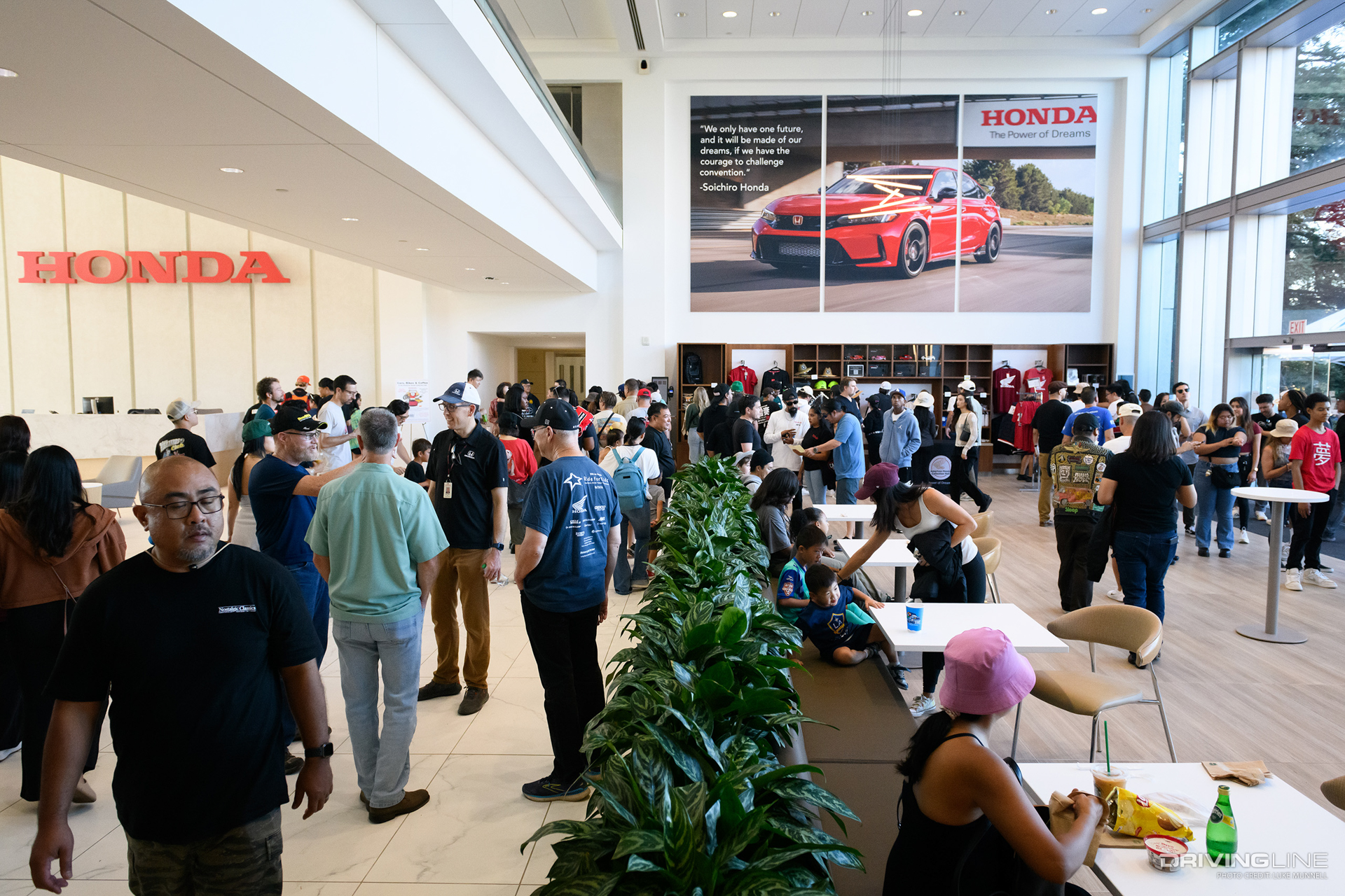 Lobby of American Honda Museum filled with people