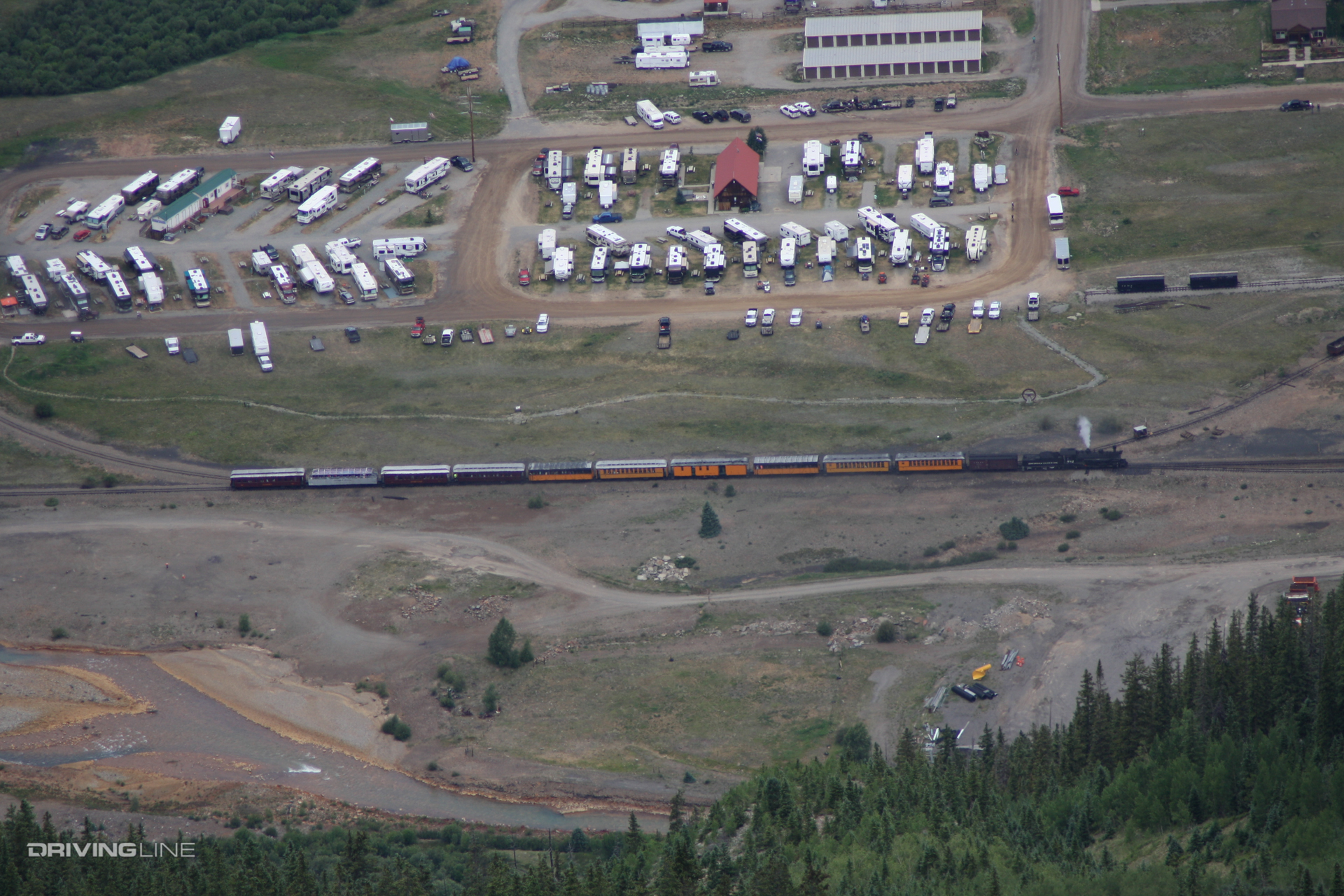 Kendall Mountain overlooking Durango-Silverton Narrow Gauge engine train