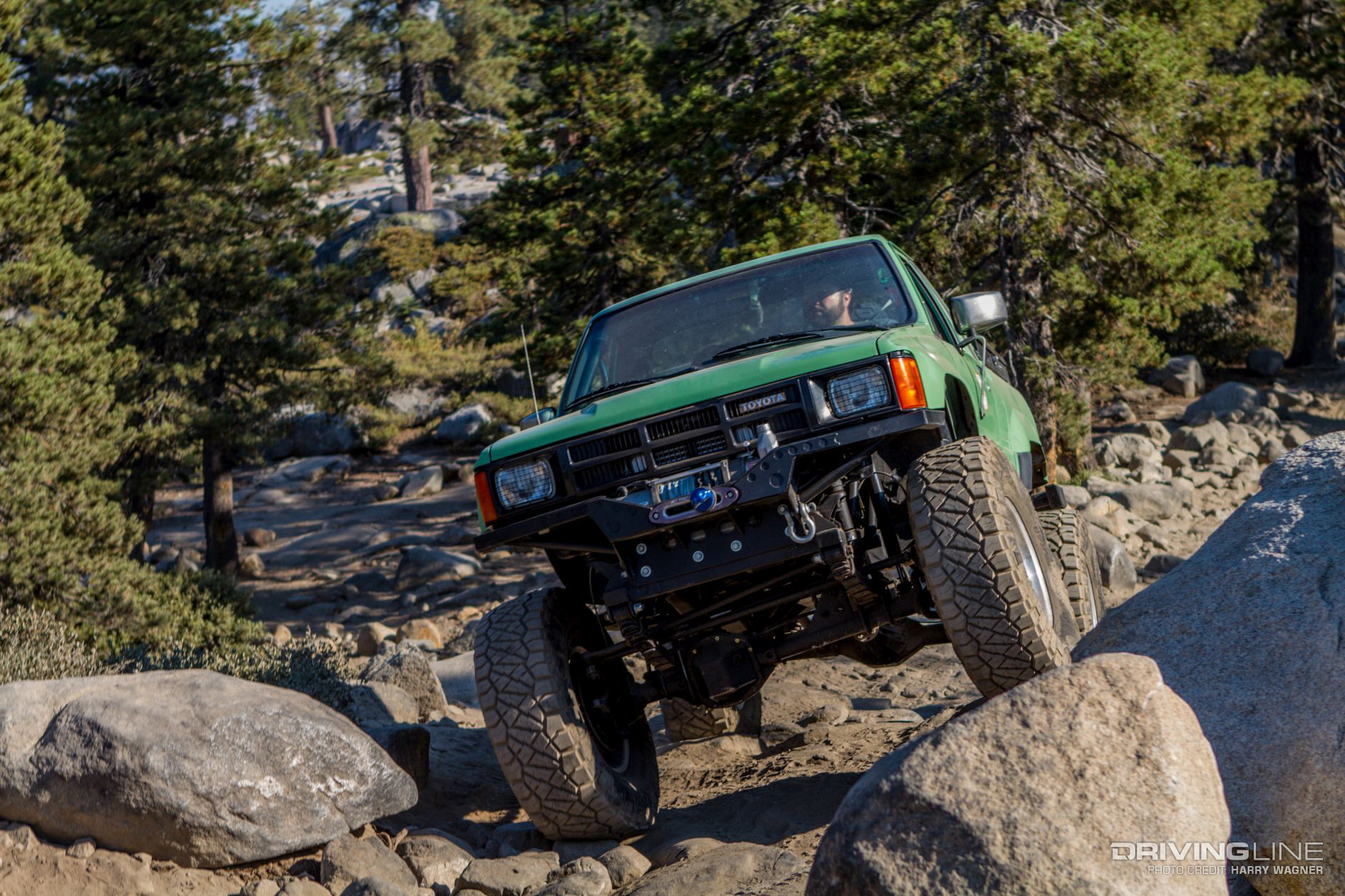 truck with Nitto Ridge Grapplers on rocky Rubicon Trail