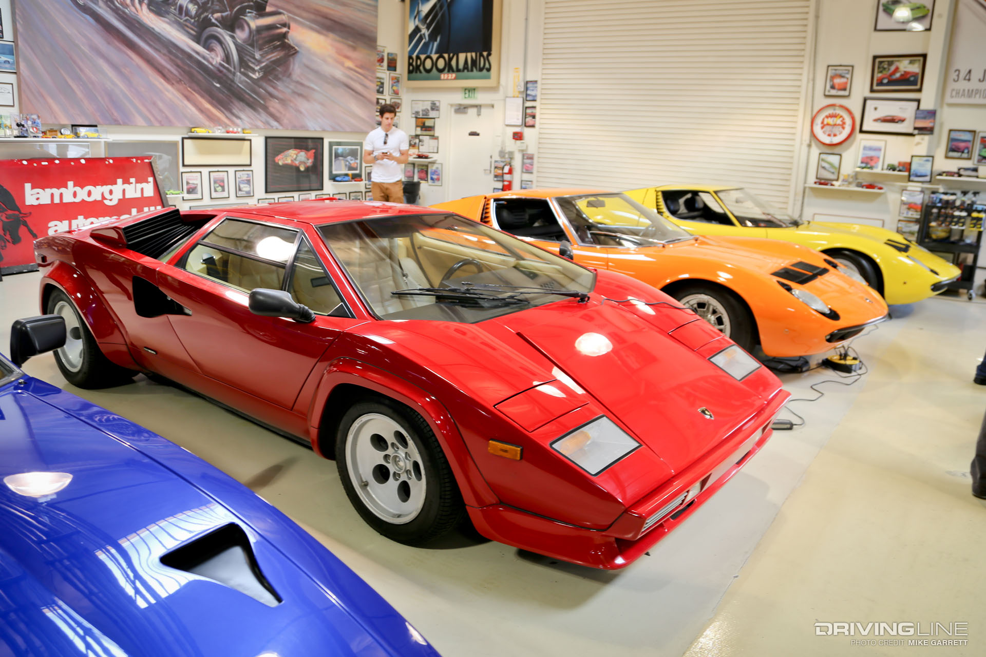 Lamborghini Countach and Miura on display