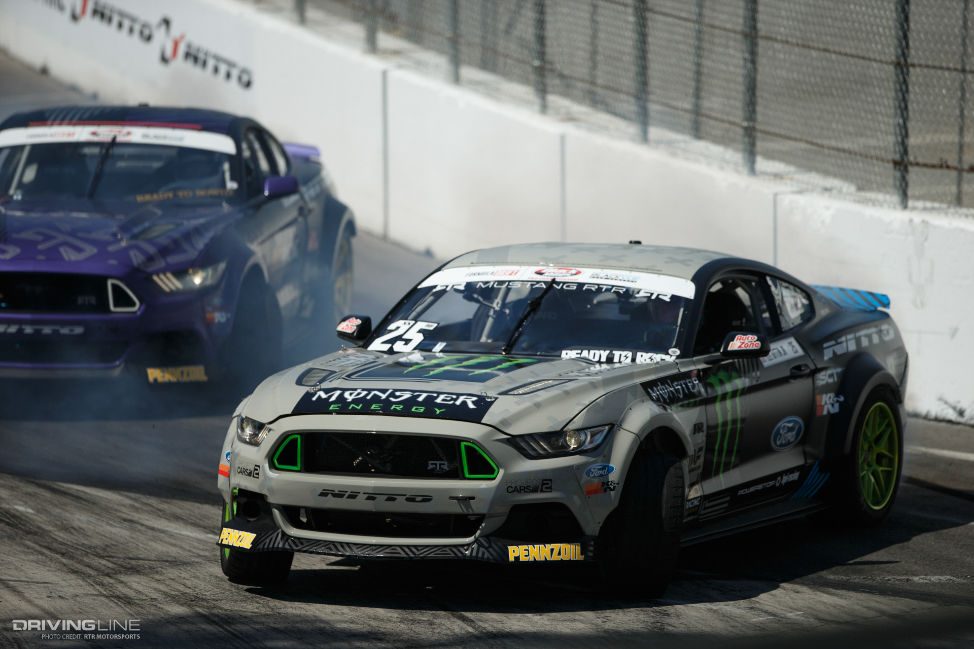 Vaughn Gittin Jr. leading tandem drift with Chelsea DeNofa