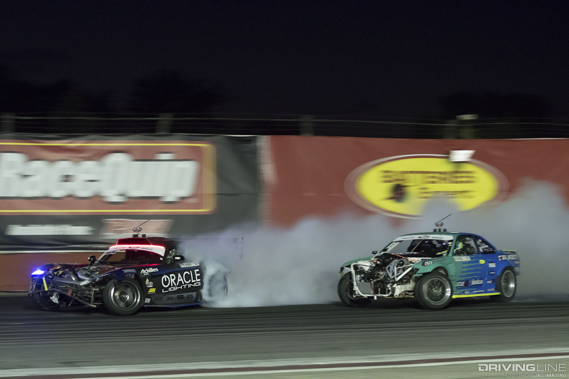 Kearney lead vs. Fielfd - both cars missing front bumpers and hoods