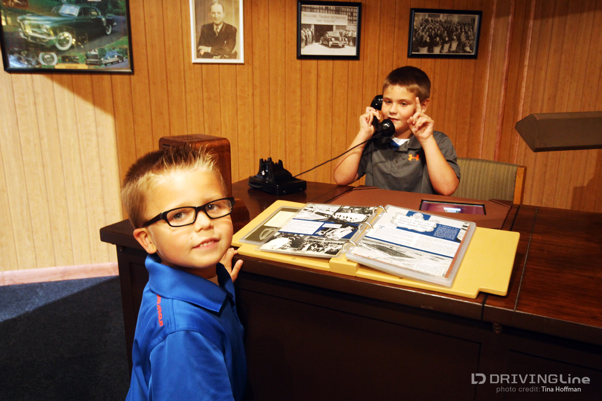 Ty and Dominick Tucker in the AACA's reproduction of a Tucker dealership sales office.