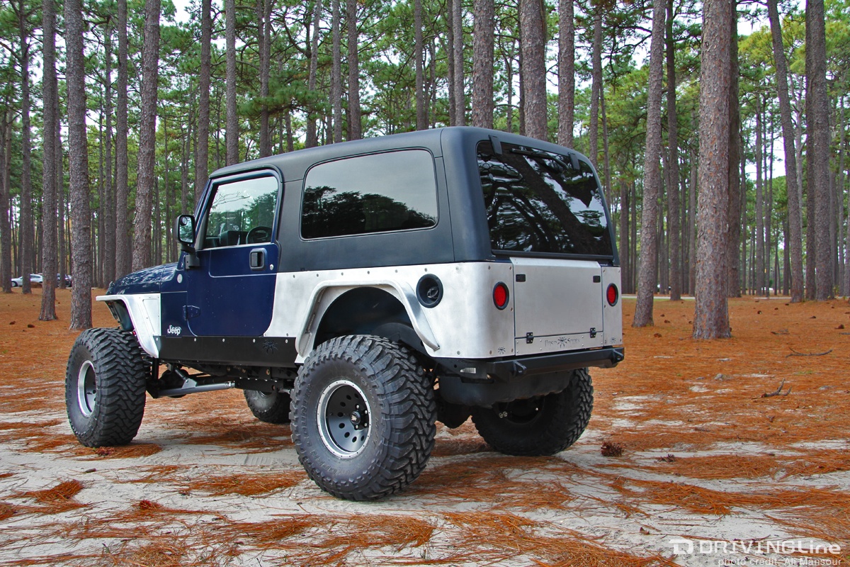 White and blue Jeep Wrangler TJ