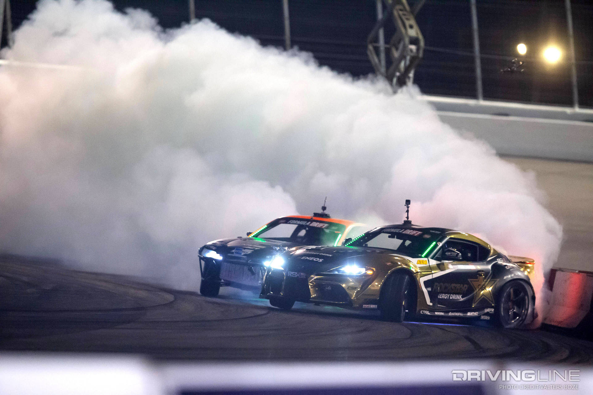 Fredric Aasbo tandem drifting against Odi Bakchis at 2023 Formula Drift St. Louis round 5