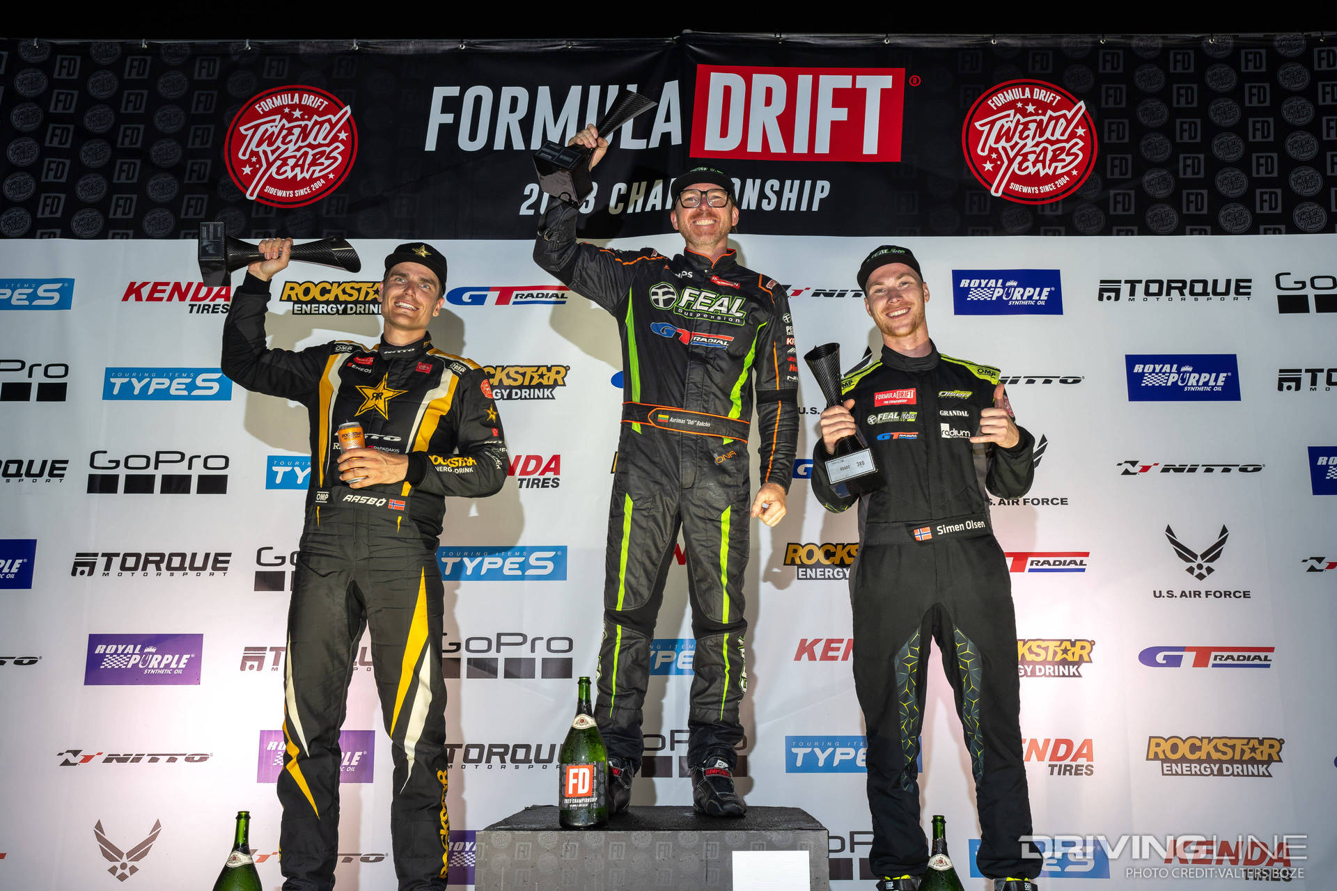 2023 Formula Drift St. Louis round 5 Results: 1. Odi Bakchis, 2. Fredric Aasbo, 3. Simen Olsen