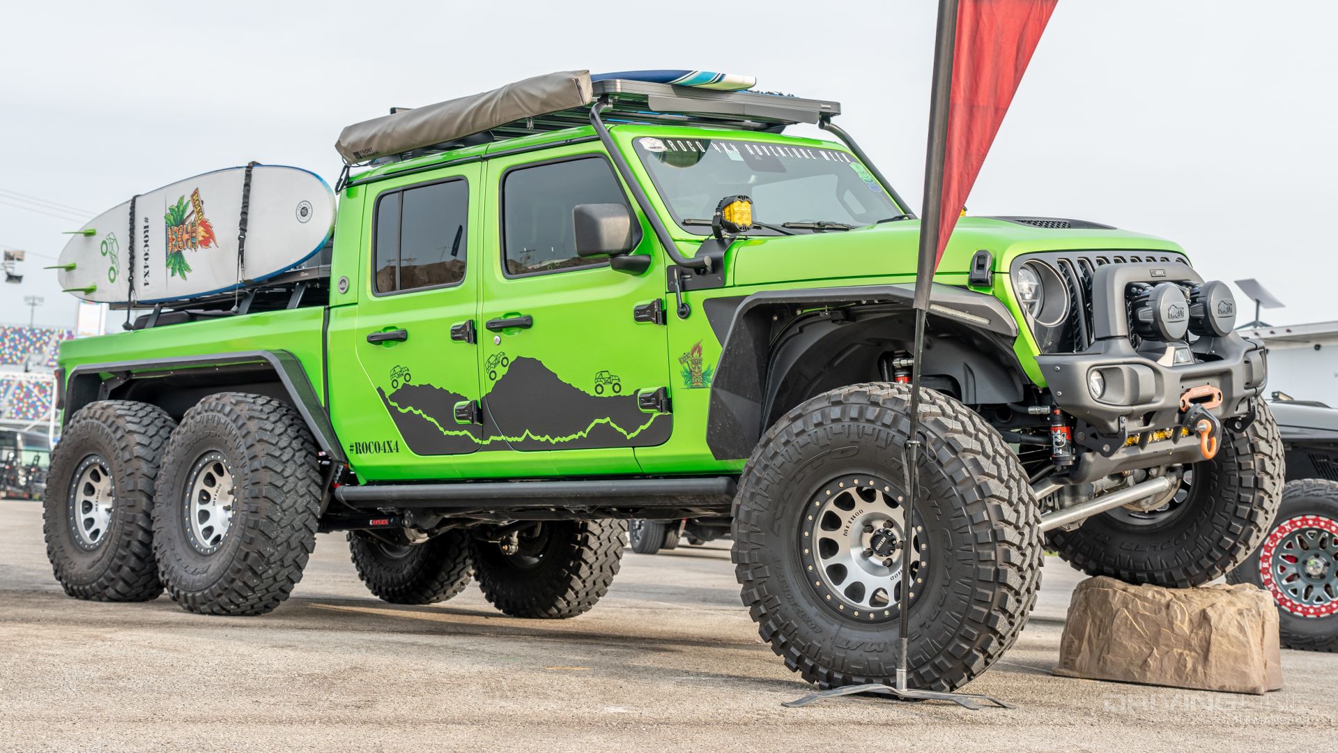 Green Jeep Gladiator 6x6 on 40 Nitto Trail Grapplers built by Roco 4x4