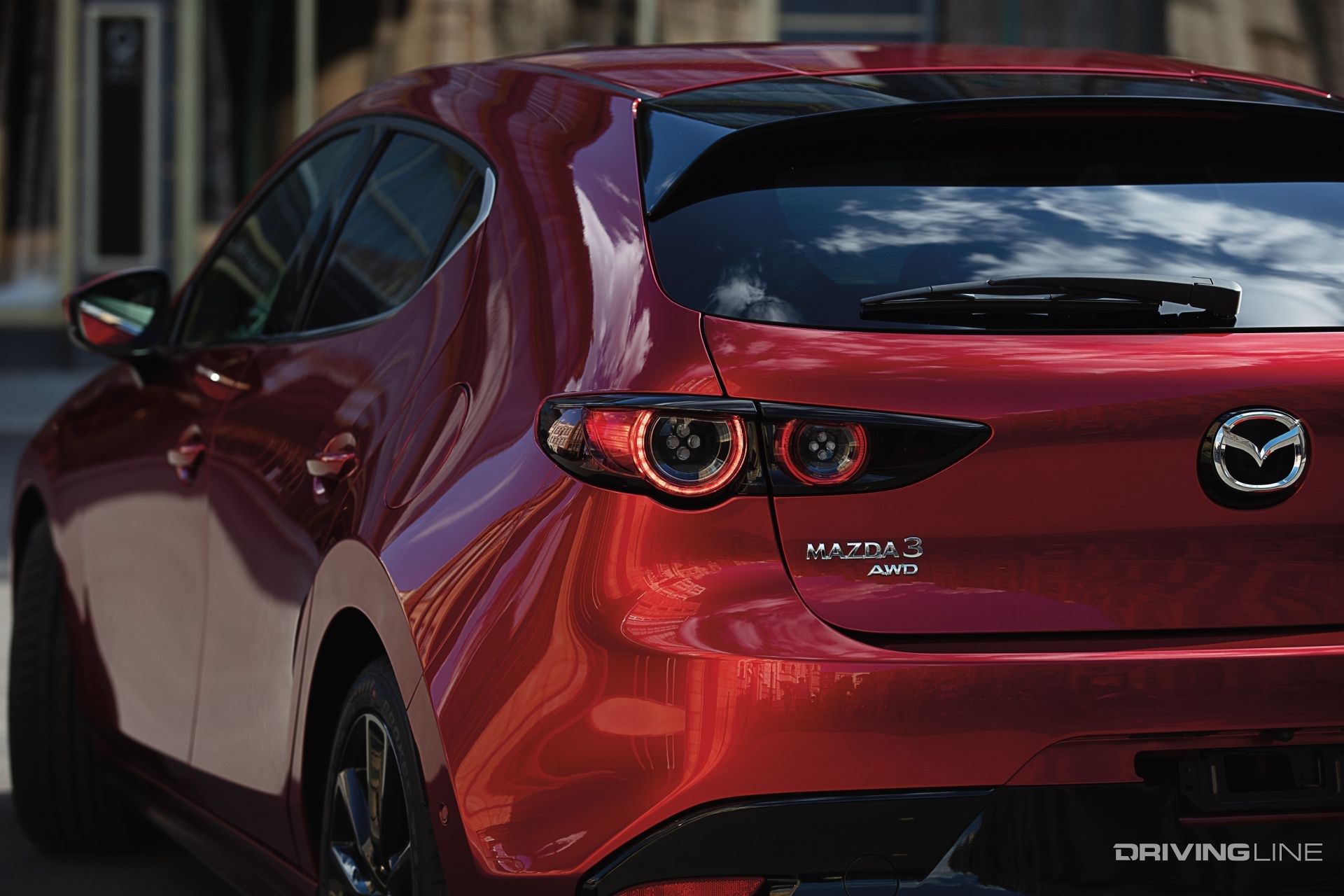 2021 Mazda 3 Turbo rear view close-up hatch