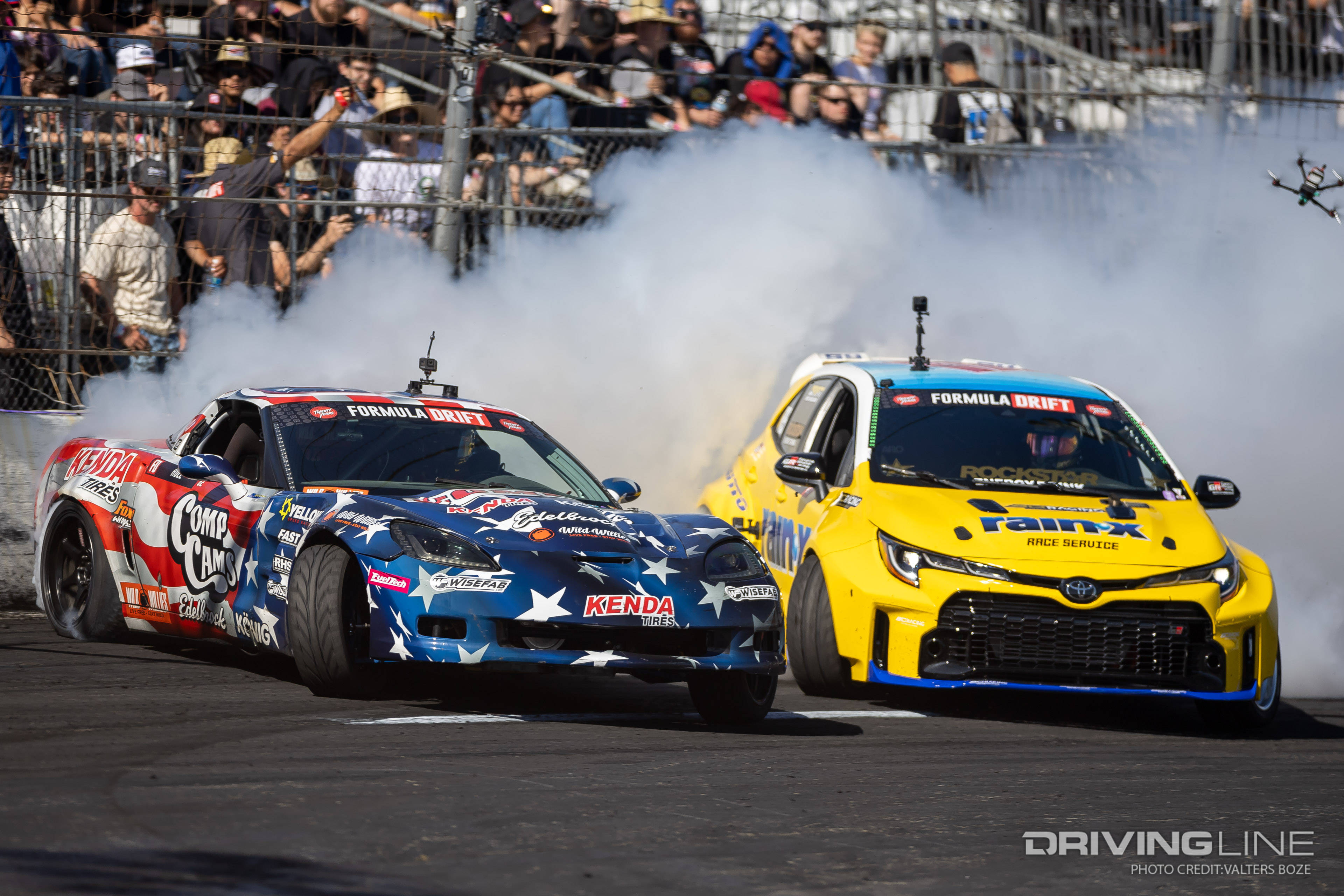 Taylor Hull tandem drifting against Ryan Tuerck at 2023 Formula Drift Irwindale