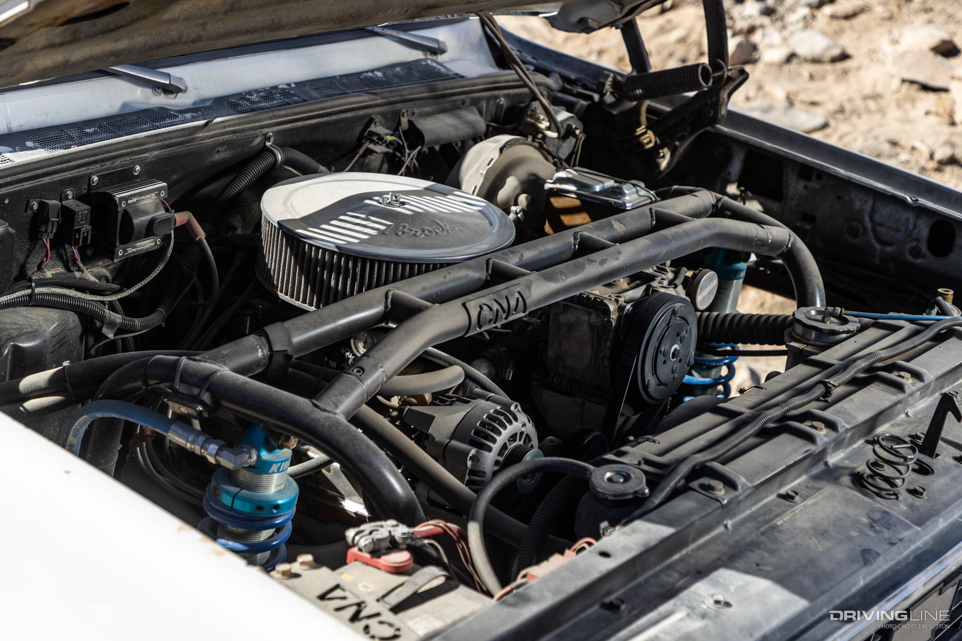 Chevy 383 V8 stroker engine in a 1977 K10 truck