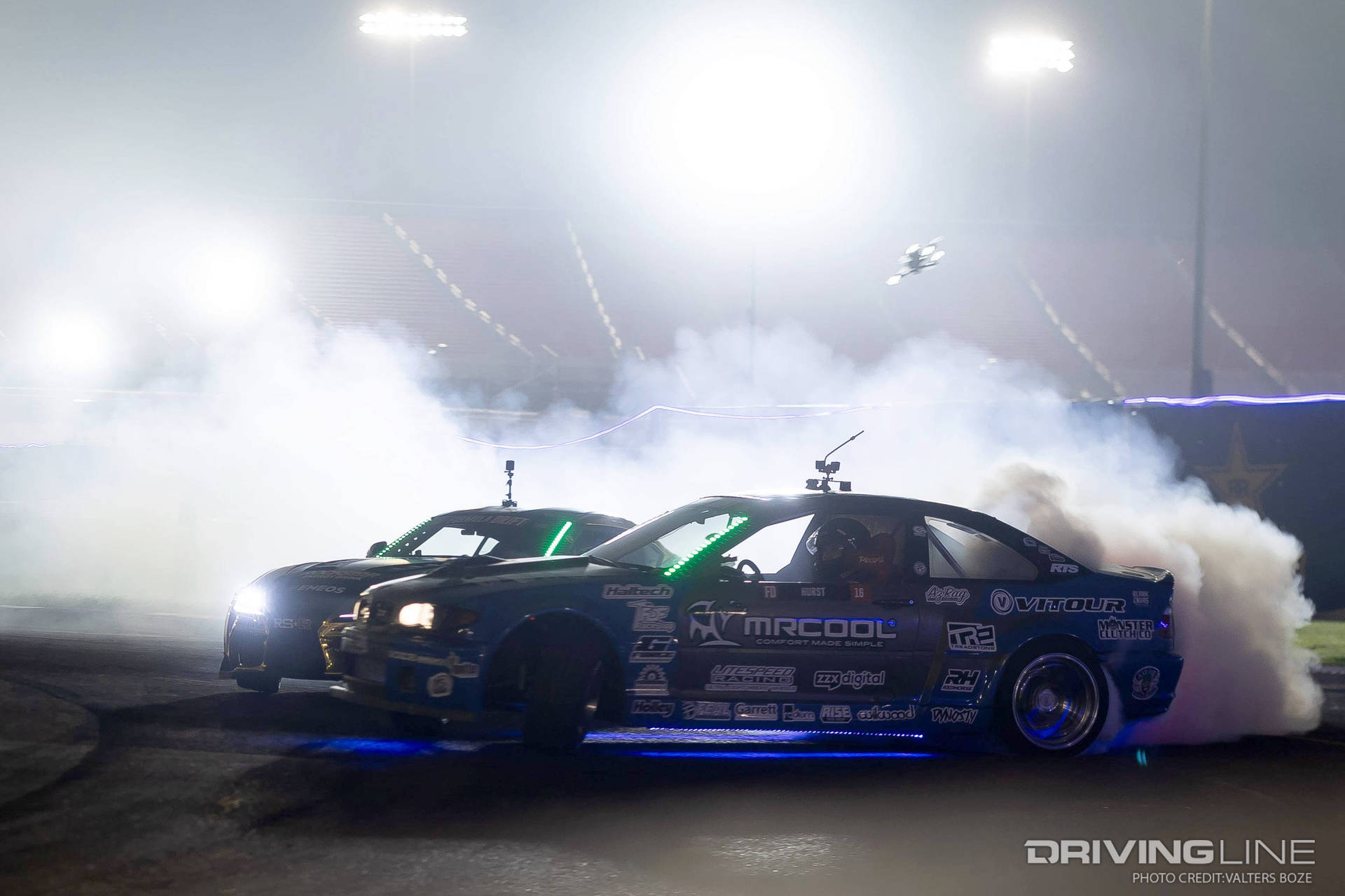 Hurst tandem drifting against Fredric Aasbo at 2023 Formula Drift St. Louis round 5