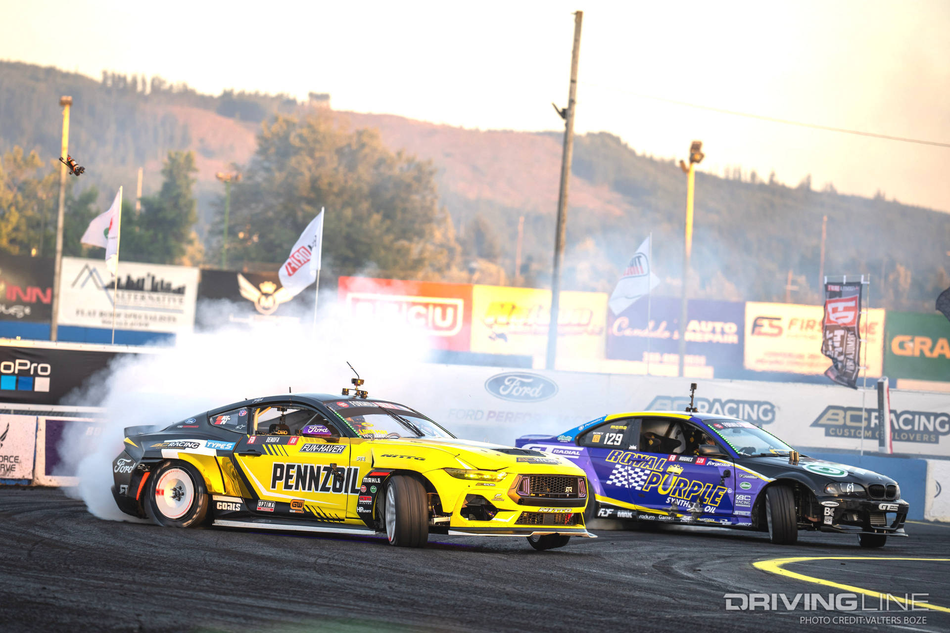 Chelsea DeNofa tandem Drifting against Dylan Hughes in the final battle at 2023 Formula Drift Seattle