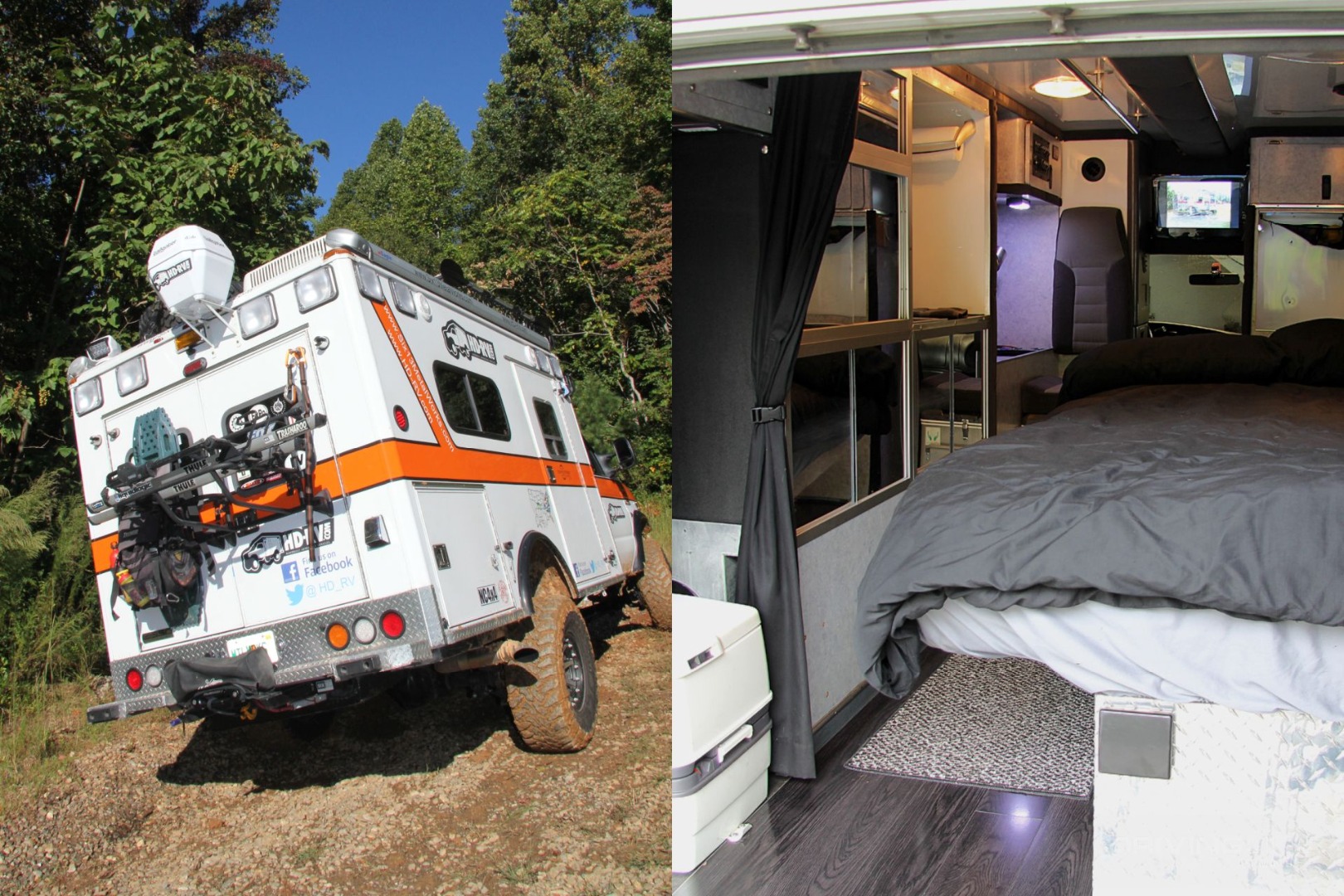 Ambulance off-roading with shot of interior