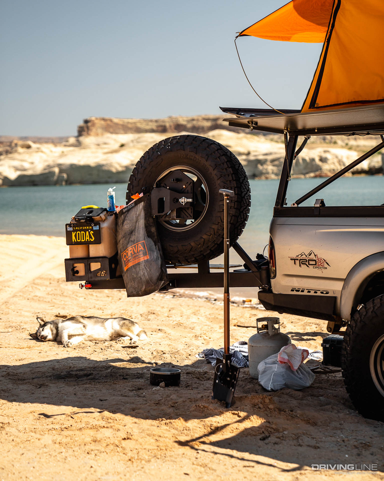 rear mounted tire bag off the end of Tacoma