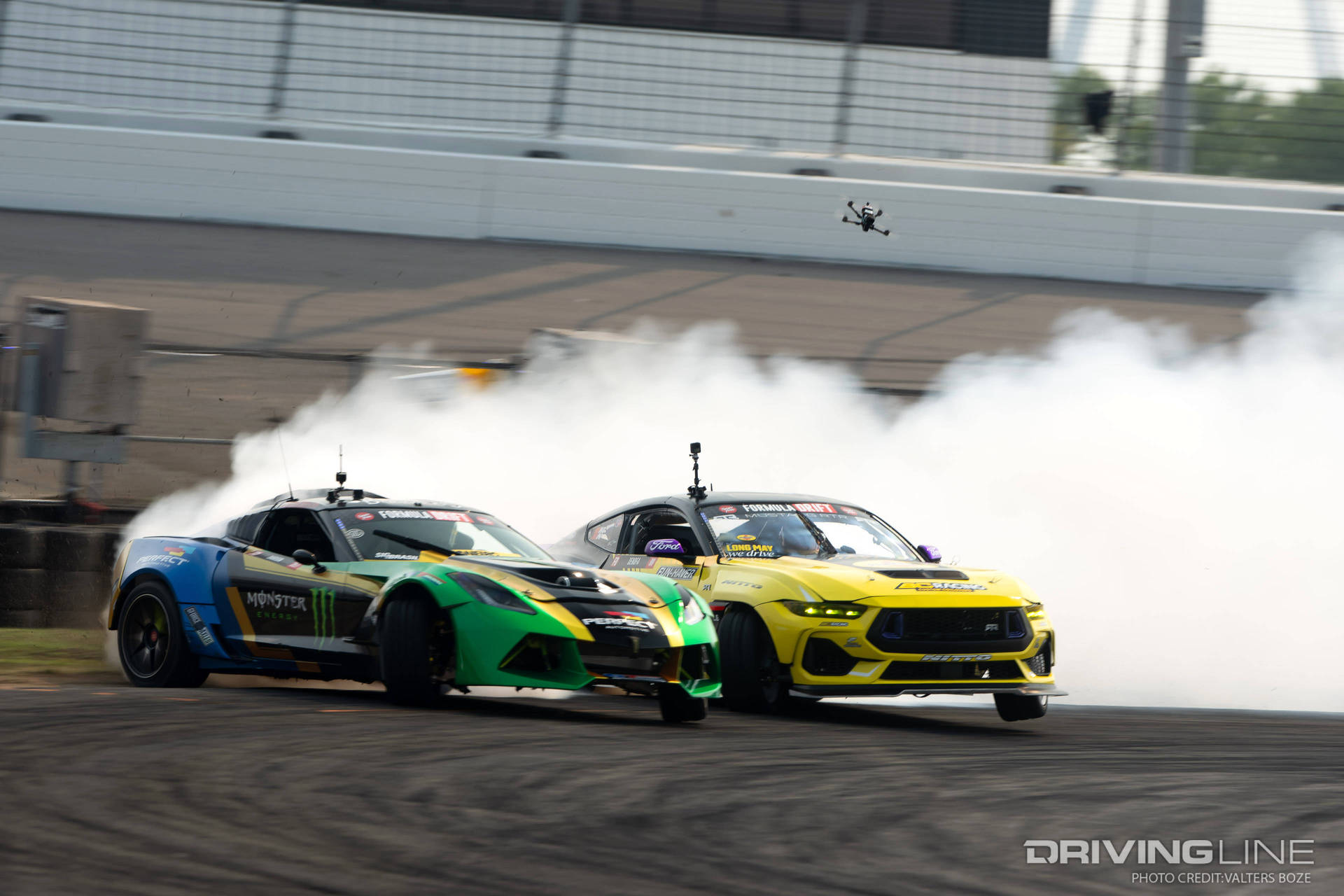 Joao Barion tandem drifting against Chelsea Denofa at 2023 Formula Drift St Louis
