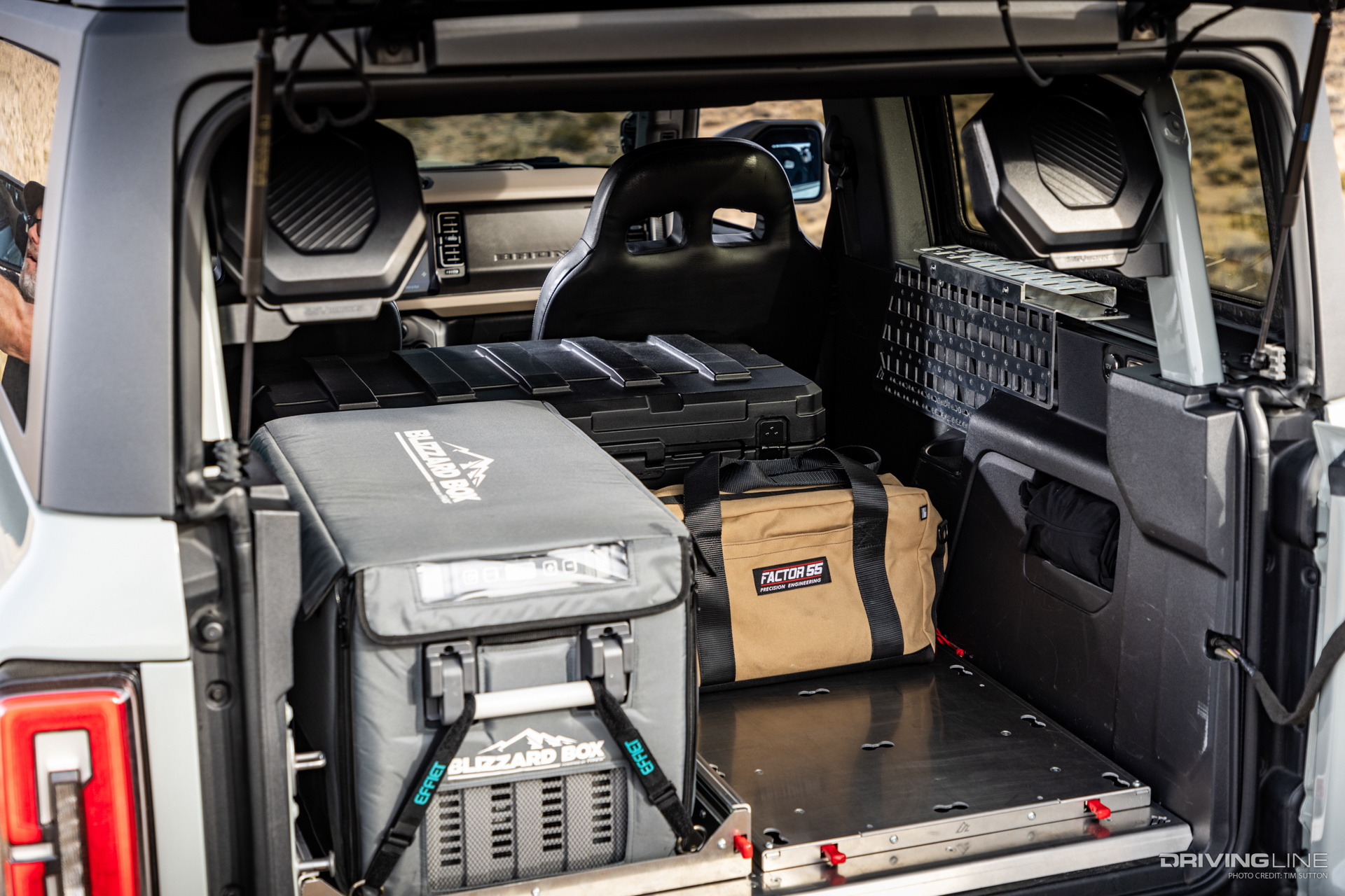 Rear interior detail with overlanding gear