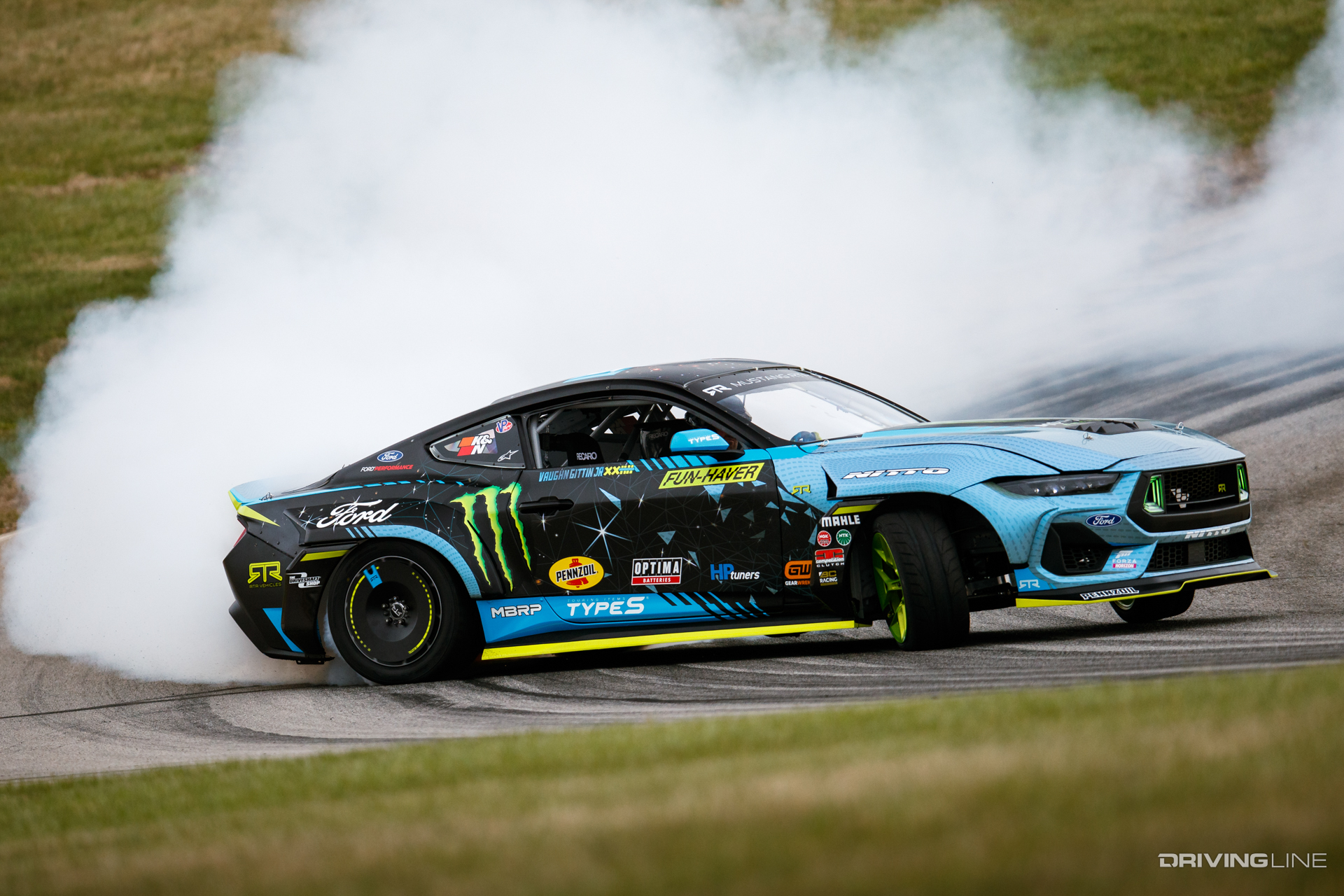 The Ford Mustang RTR Spec5D cars you might see at a local drift demo feature a Ford Aluminator 5.2L engine swapped into the engine bay, which gets paired with a Vortech supercharger to bump the output to 800+ hp and 670 lb-ft of torque
