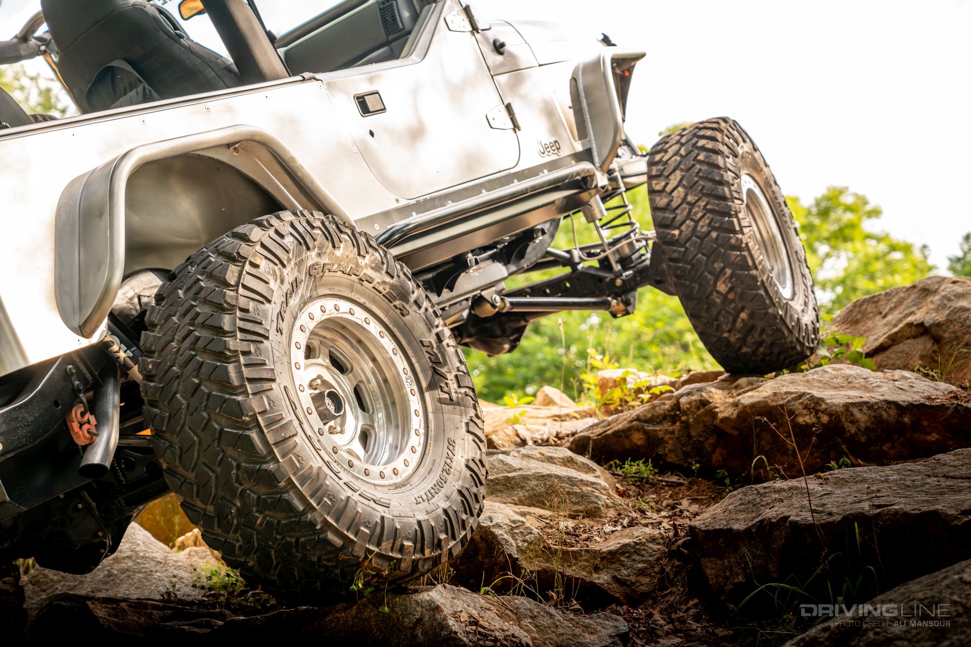 Jeep Wrangler on Nitto Trail Grappler tires on rocky trail